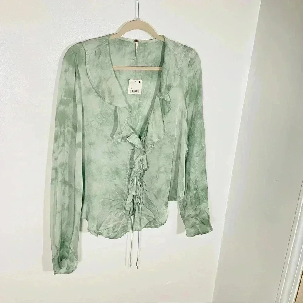 Free People Green Ruffle Blouse - Picture 5 of 9